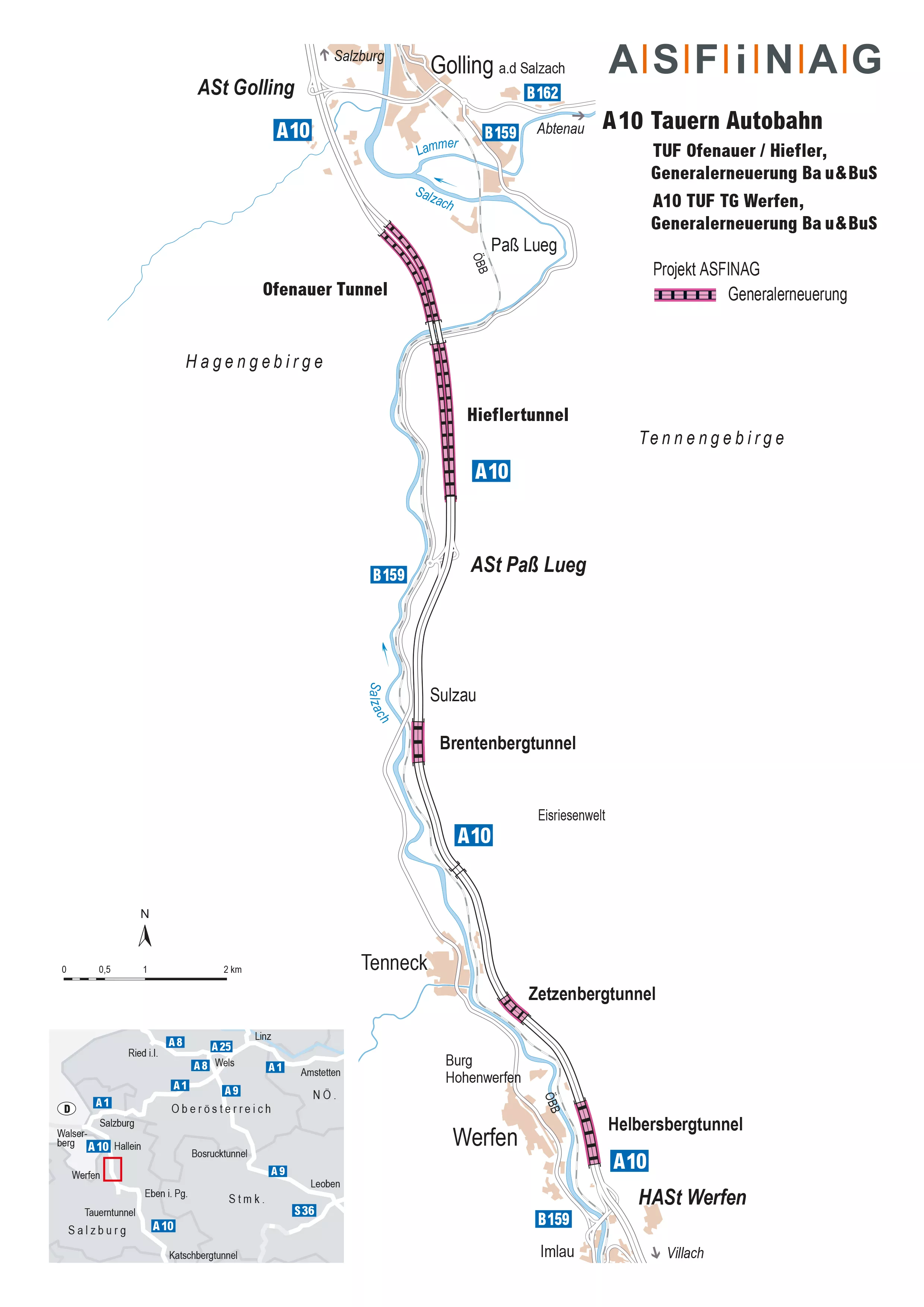 A 10 Streckengrafik Tunnelerneuerung Golling bis Werfen