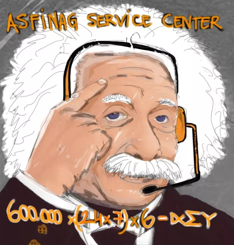 Einstein mit Headset und der Formel α ∑ γ = ASC