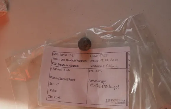 Musketenkugel in Plastiksäckchen