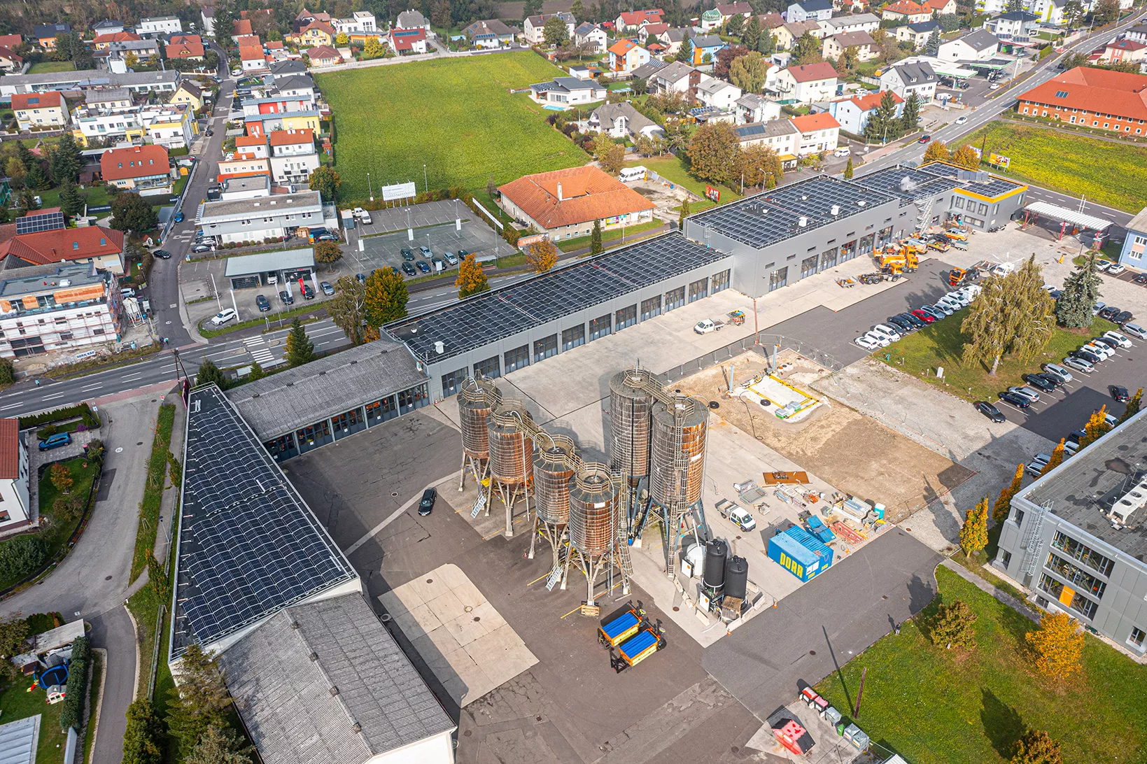 Luftaufnahme der Smart Grid Anlage am Standort Ansfelden in Oberösterreich 
